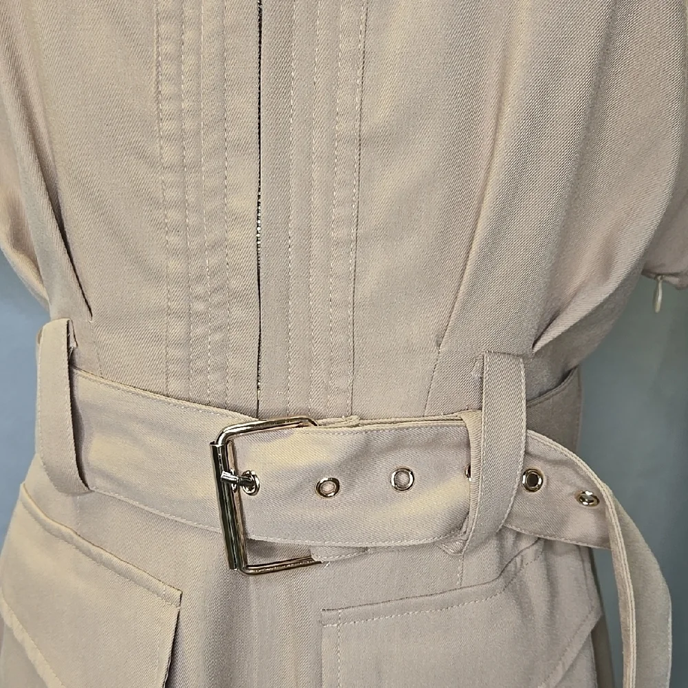 L'atiste Khaki Belted Dress with Pockets Utility or Safari Style Dress Size M - Picture 6 of 15